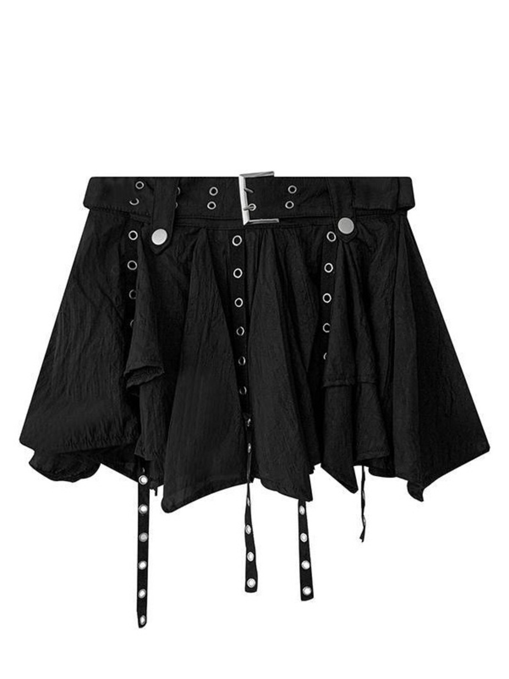 Black Grommet Belted Asymmetrical Mini Skirt